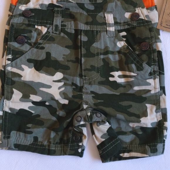 NEW little rebels 2 piece camo overalls shorts outfit matching set 12 months boy - Picture 6 of 7